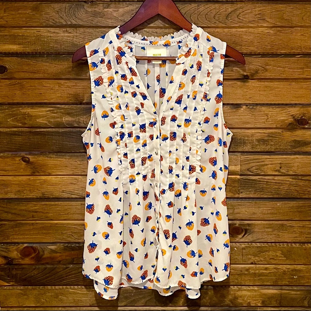 Anthropologie Sleeveless Blouse in Strawberries